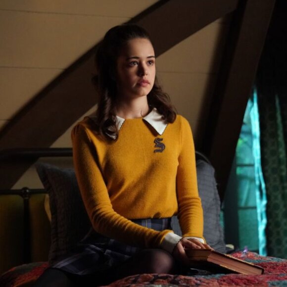 Modcloth Mustard Yellow Collared Sweater, Size L - Picture 2 of 8